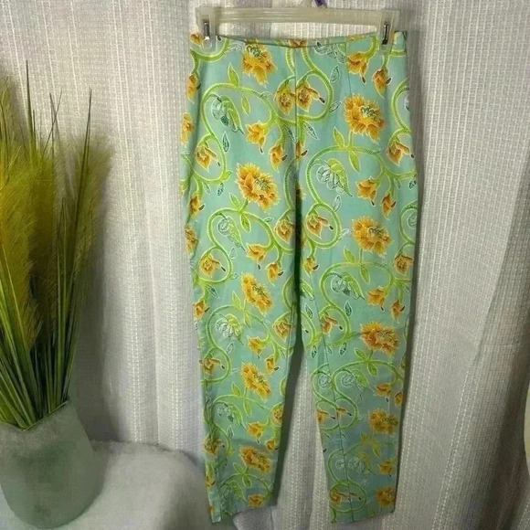 Leggiadro Women’s Size 2 Bright Floral Side Zip Ankle Pants Made In USA - Picture 1 of 15